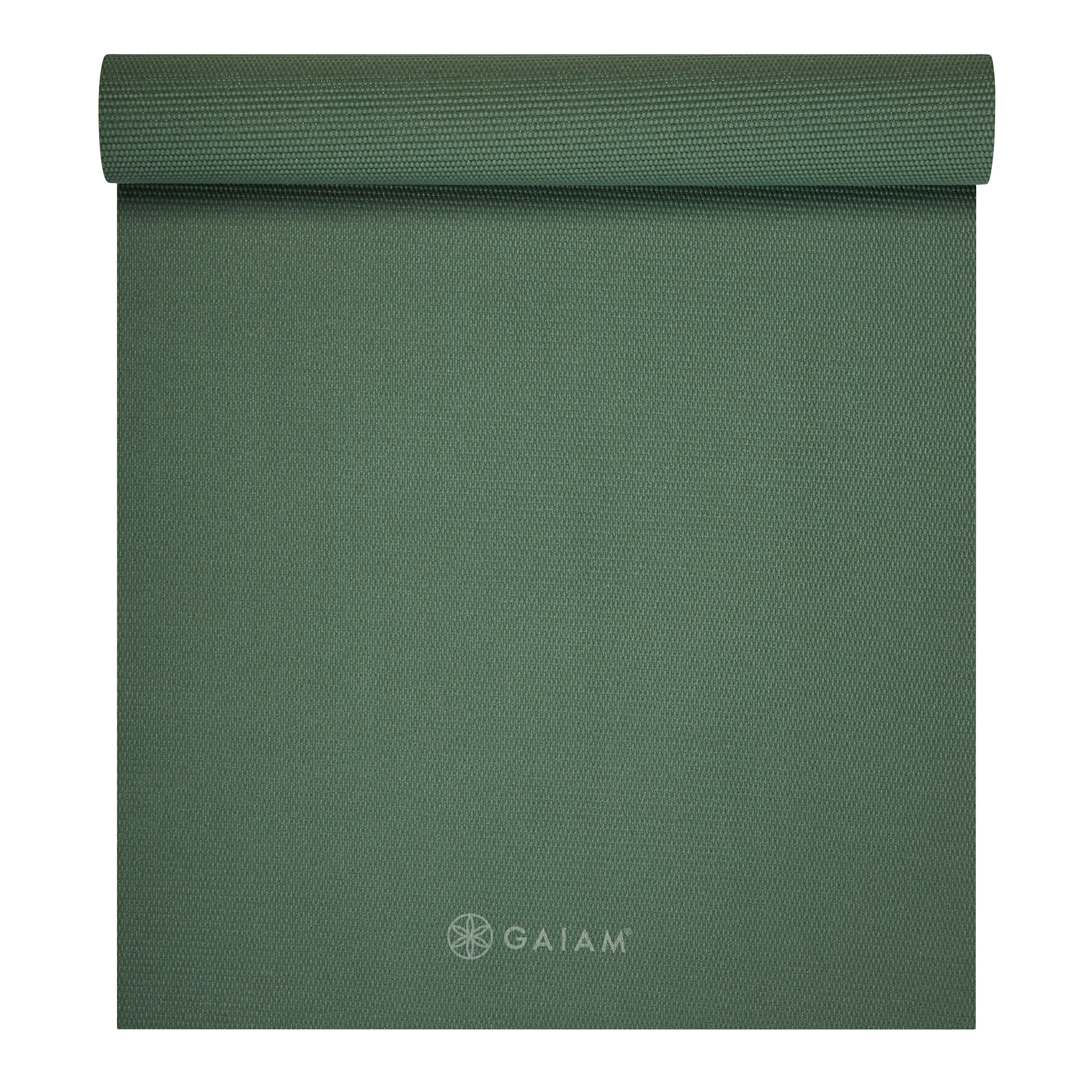 Gaiam Classic Solid Color Yoga Mats (5mm) Sagebrush top rolled